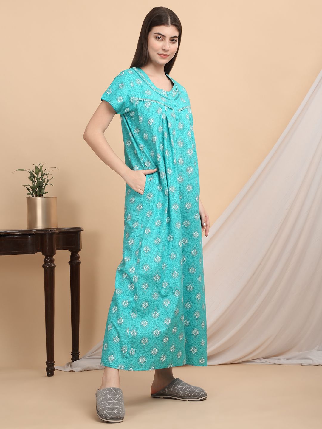 Sweet Dreams Ethnic Motifs Printed Maxi Nightdress