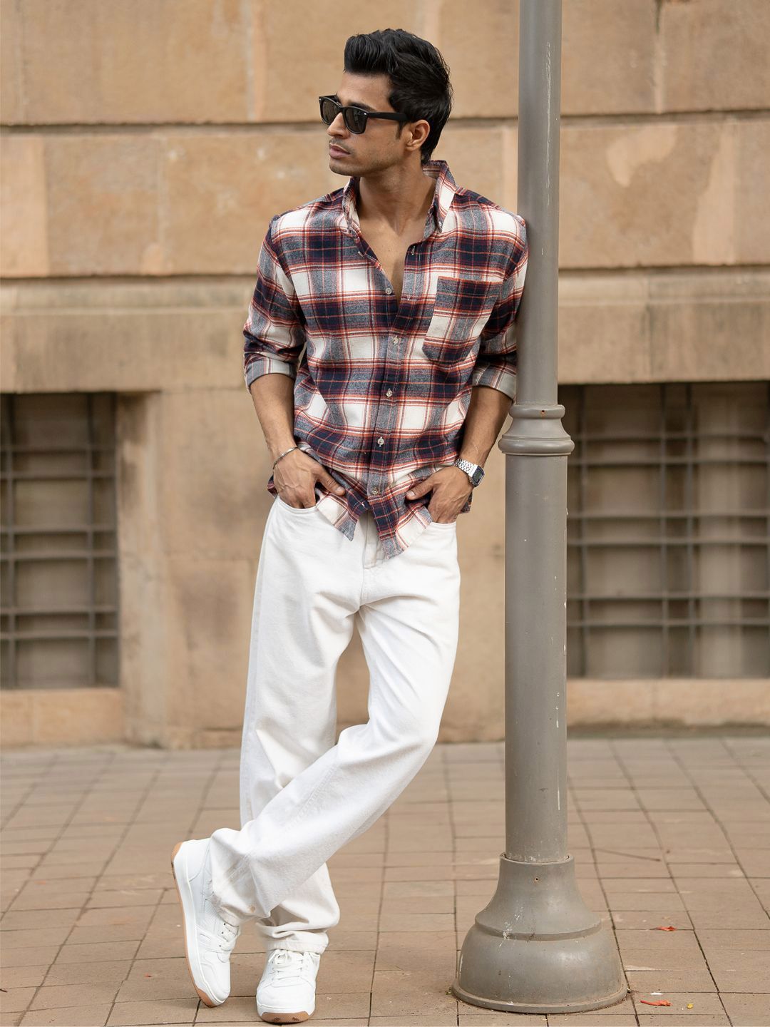 Powerlook SS25 Tartan Checked Pure Cotton Casual Shirt