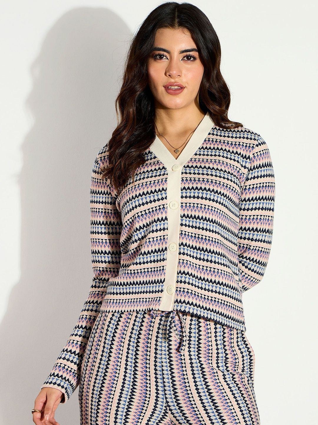SASSAFRAS Women Chevron Striped Cardigan