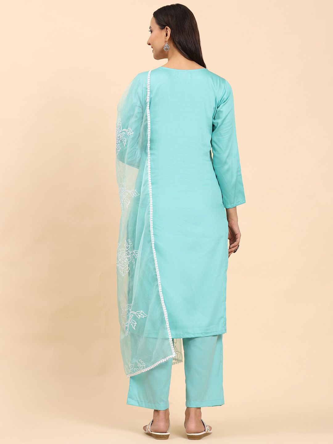Mamicha Women Embroidered Regular Thread Work Pure Cotton Kurta with Palazzos & With Dupatta