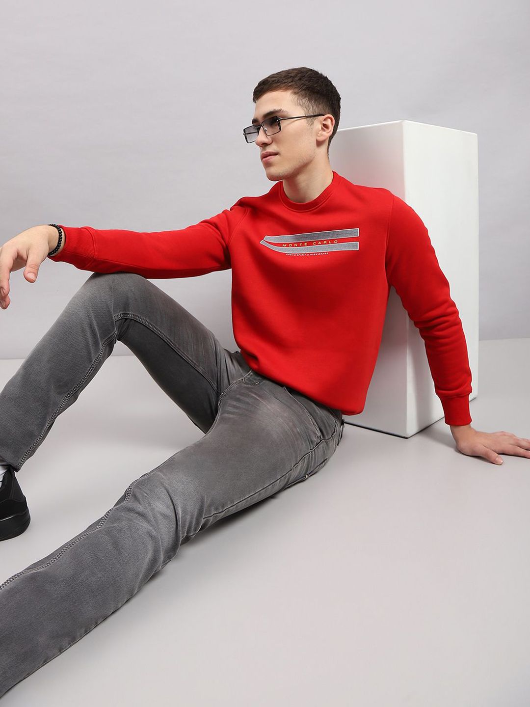Monte Carlo Men Typography Printed Pullover Cotton Sweatshirt