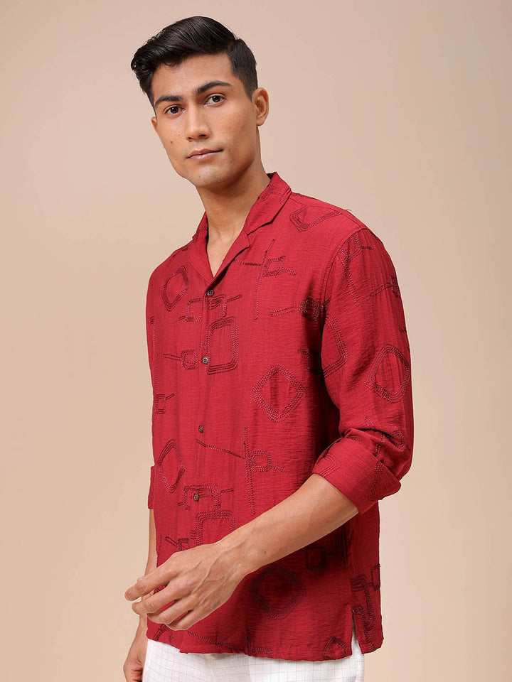 The Indian Garage Co Men Relaxed Fit Embroidery Resortwear Shirt