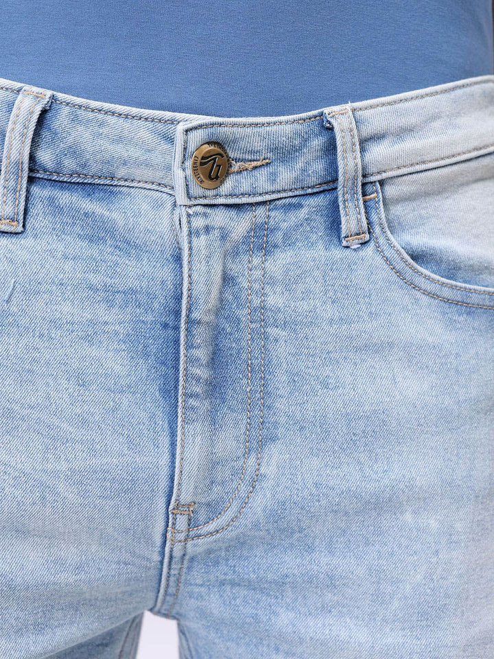 The Indian Garage Co Men Cotton Slim Fit Mildly Distressed Heavy Fade Stretchable Jeans