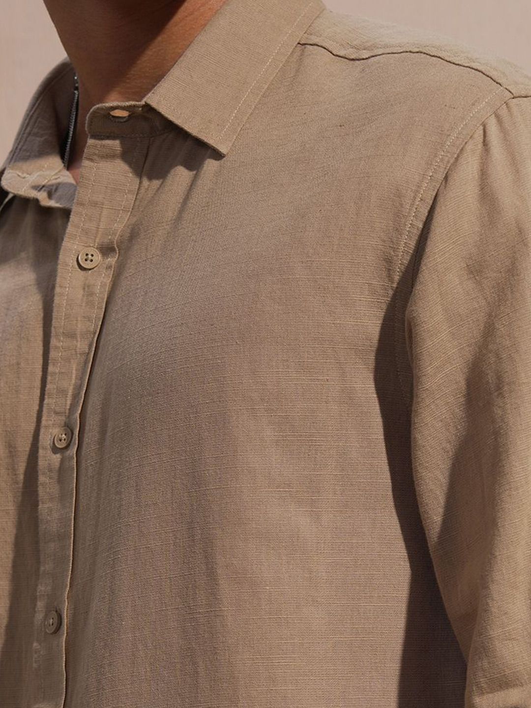 HIGHLANDER Spread Collar Long Sleeves Cotton Linen Relaxed Fit Shirt