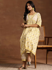 Libas Women Floral Printed Regular Beads and Stones Pure Cotton Kurta with Salwar