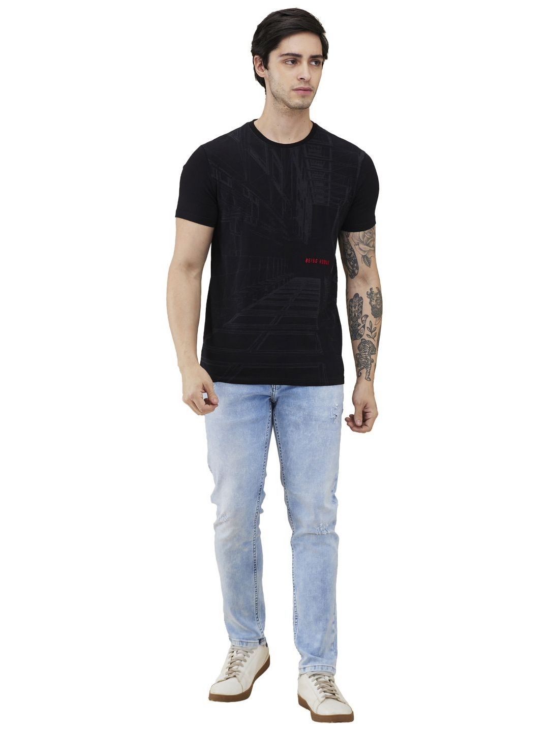 Being Human Men Graphic Printed Round Neck Cotton Slim Fit T-shirt