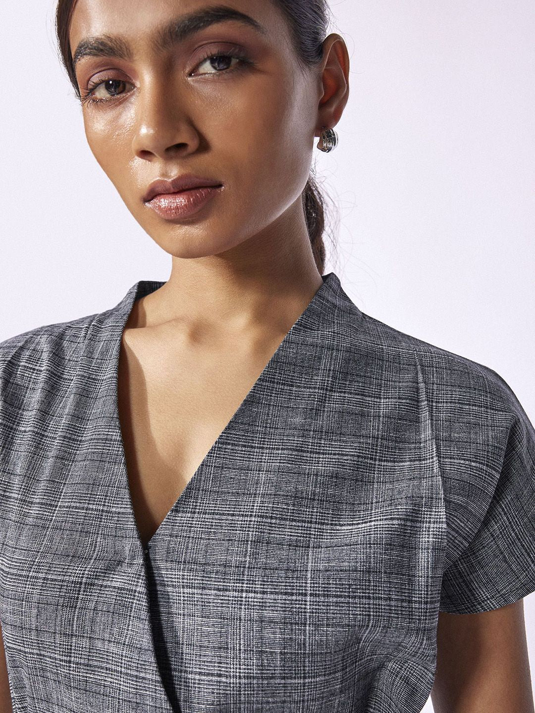 The Label Life Checked Wrap Midi Dress