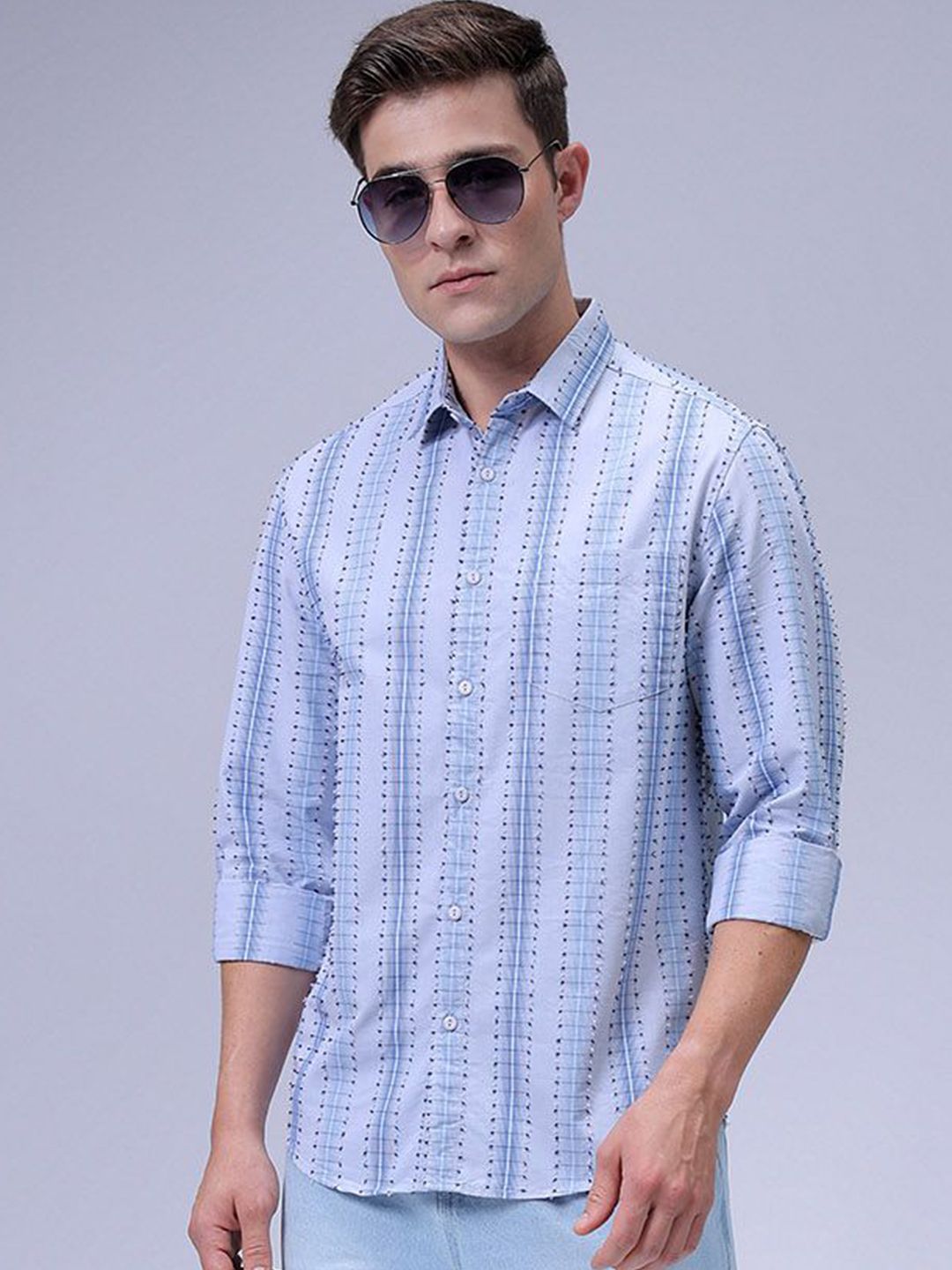 The Indian Garage Co Men Slim Fit Spread Collar Textured Cotton Casual Shirt
