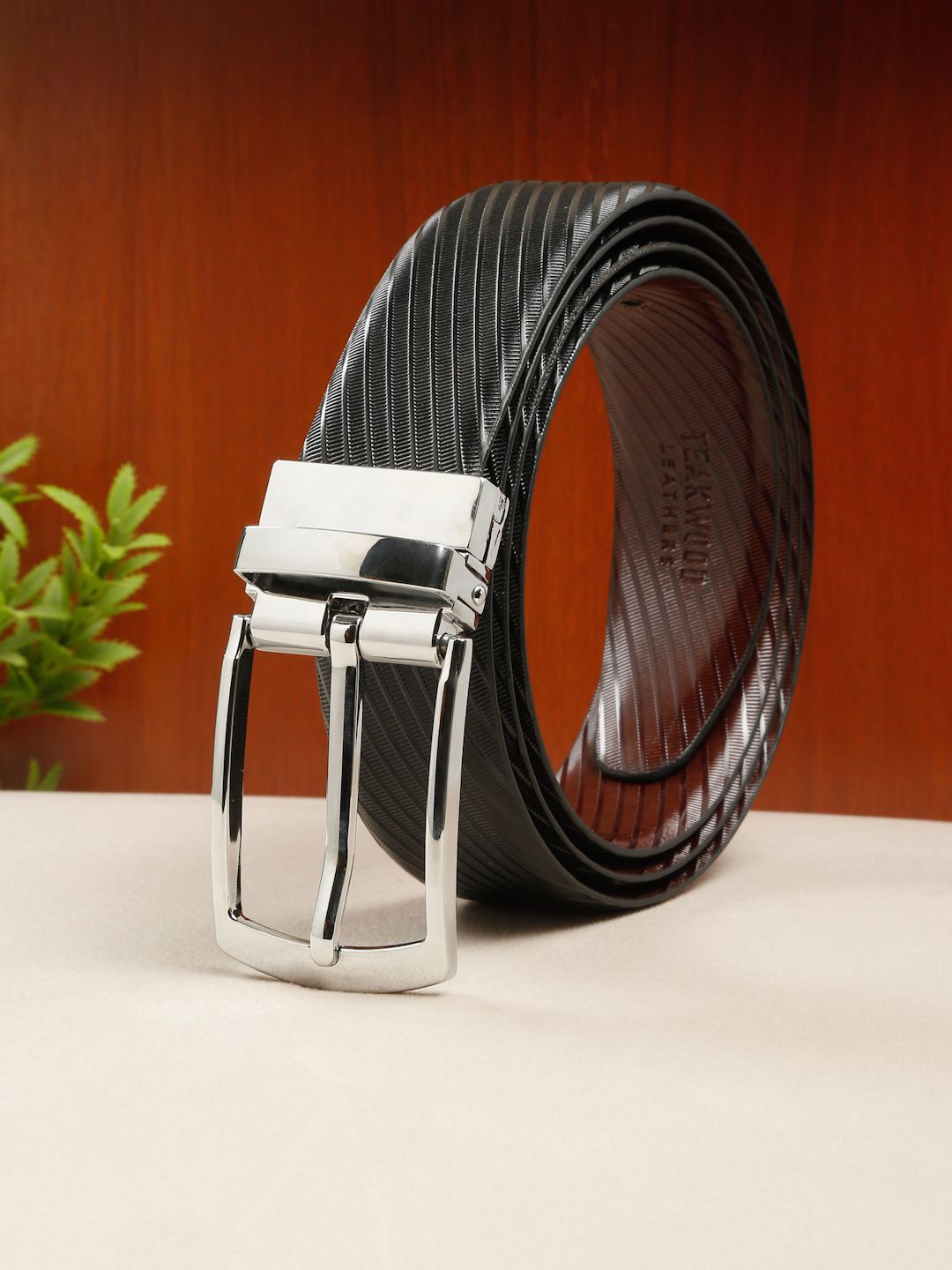 Teakwood Leathers Men Textured Leather Reversible Formal Belt