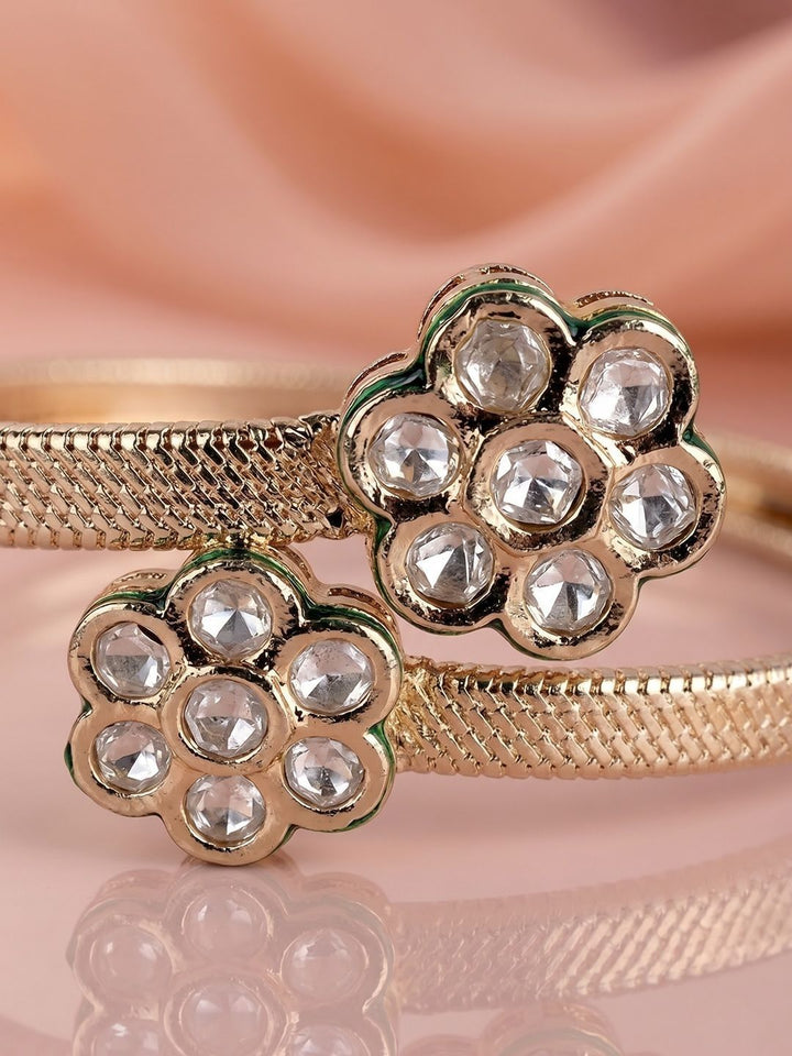 PANASH Gold-Plated Artificial Stones Studded Cuff Bracelet