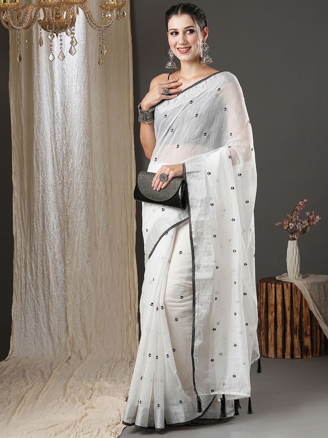 KALINI Floral Embroidered Silk Cotton Saree