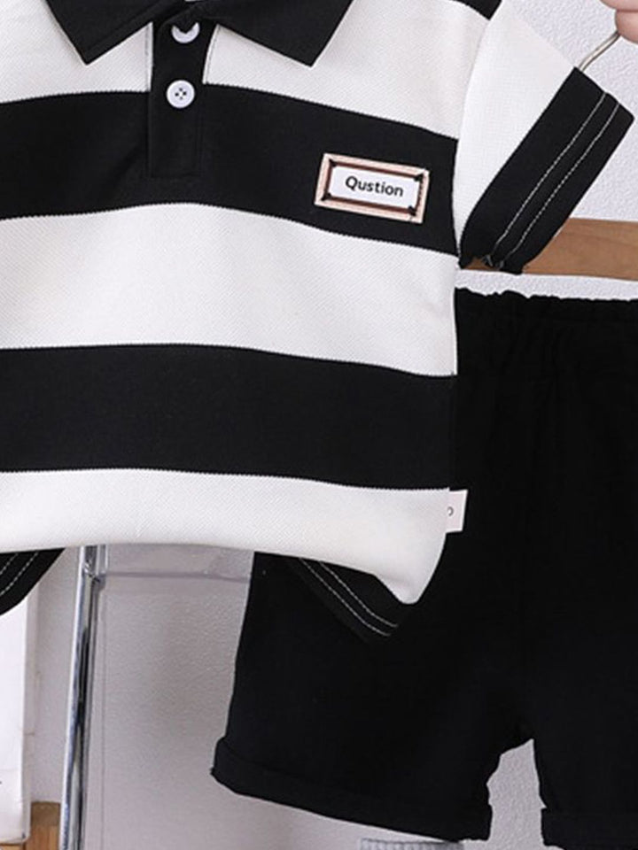 YK Infant Boys Striped Polo Collar Neck T-Shirt With Shorts Clothing Set