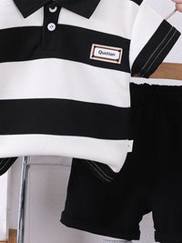 YK Infant Boys Striped Polo Collar Neck T-Shirt With Shorts Clothing Set