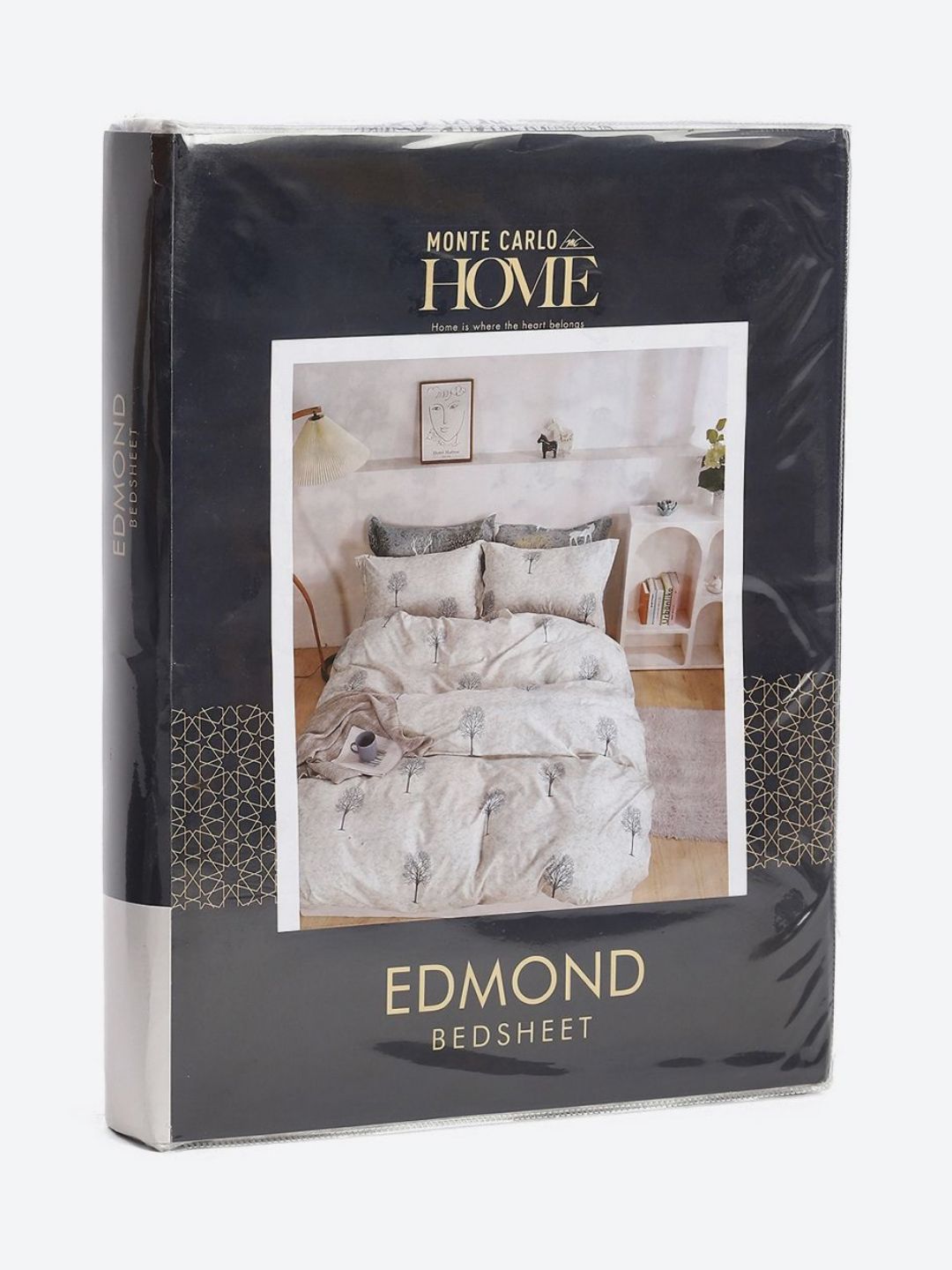 Monte Carlo Edmond Grey & Black Printed 144 TC King Bedsheet Set 2.70 m x 2.70 m