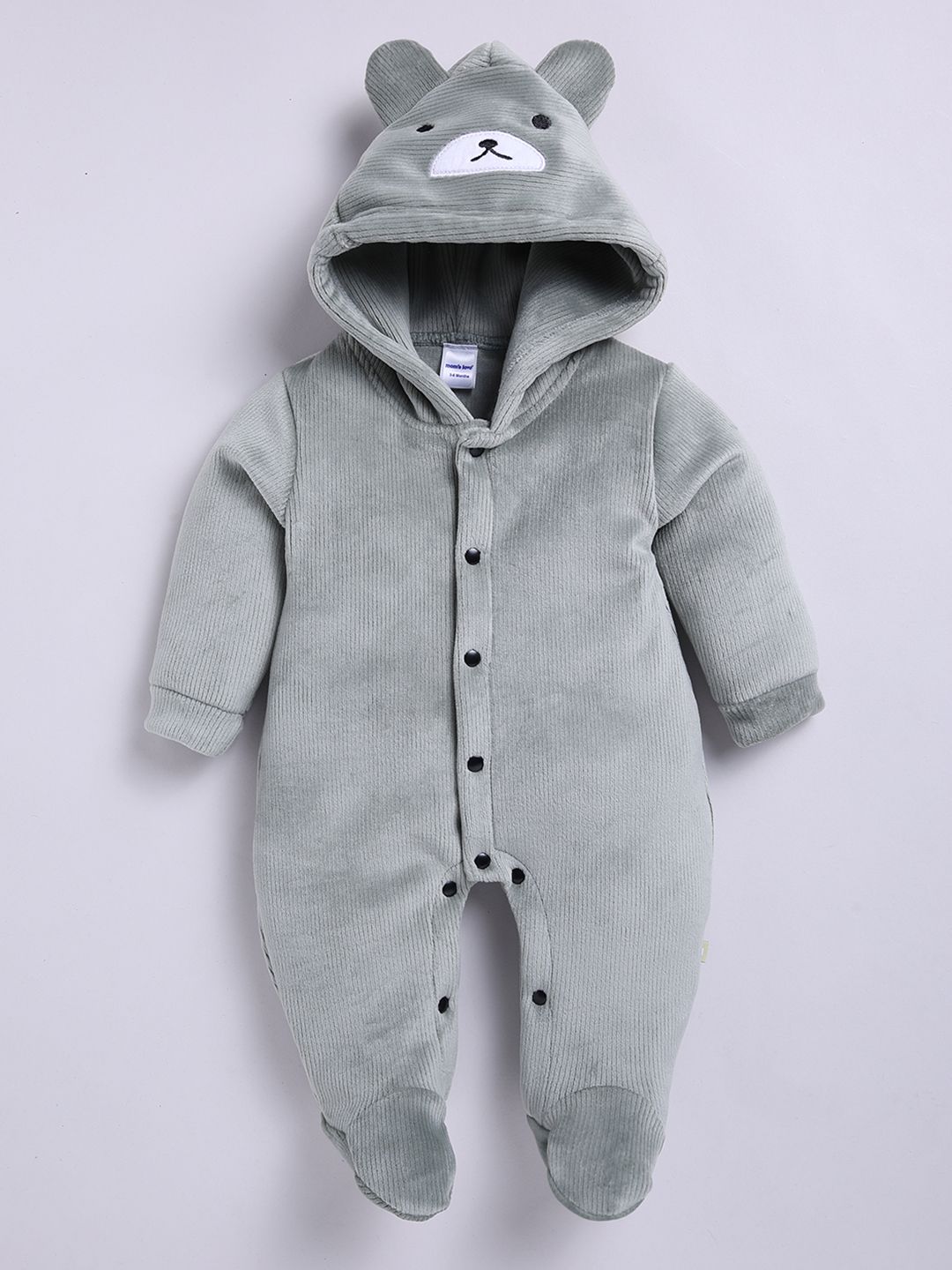 Moms Love Infant Boys Pure Cotton Velvet Finish Ribbed Hooded Sleepsuit