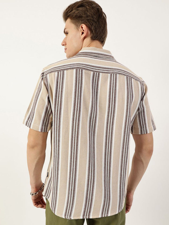 Thomas Scott Men Premium Spread Collar Vertical Striped Cotton Oversized Casual Shirt