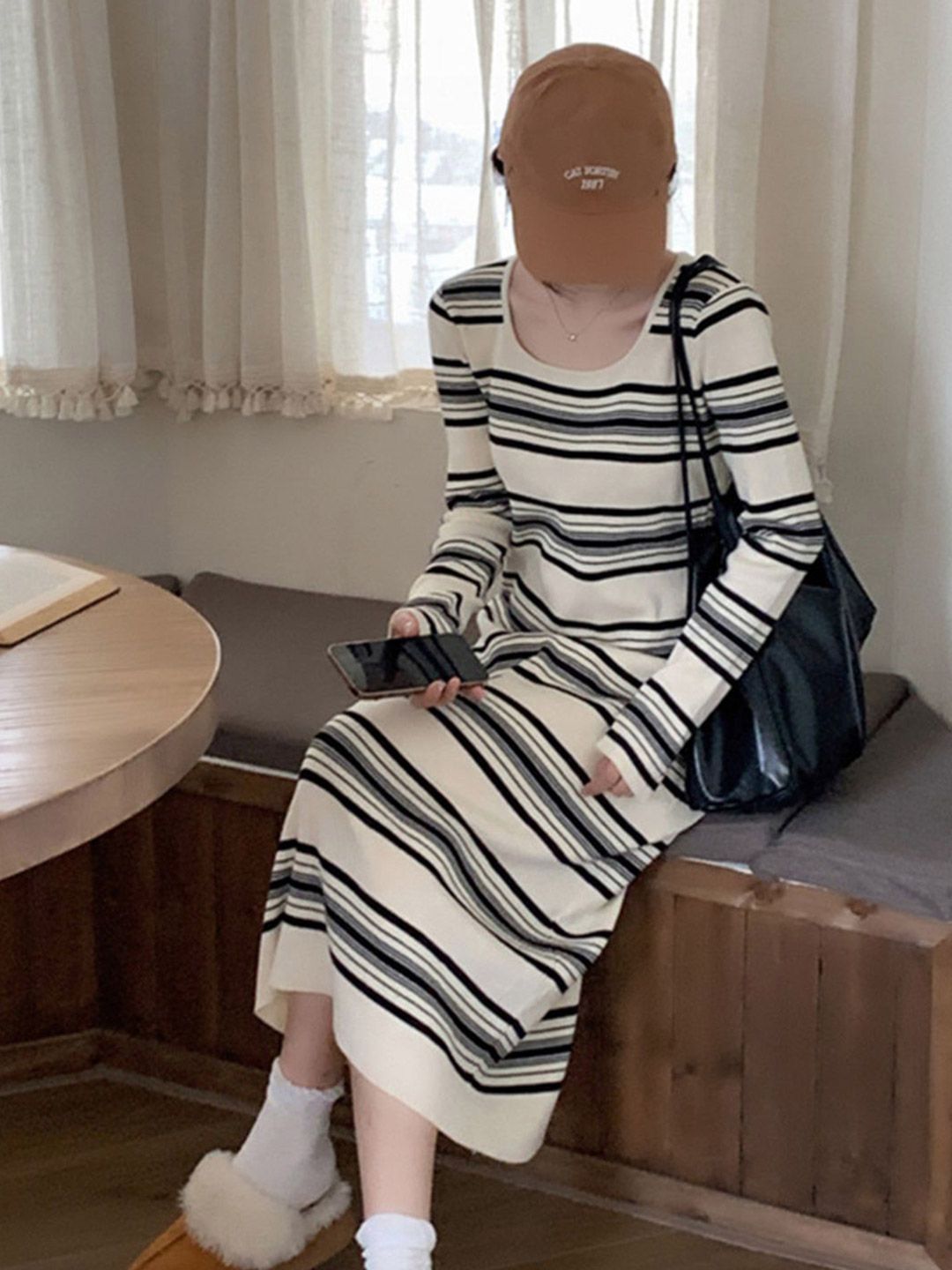 DressBerry Women Striped A-Line Midi Dress