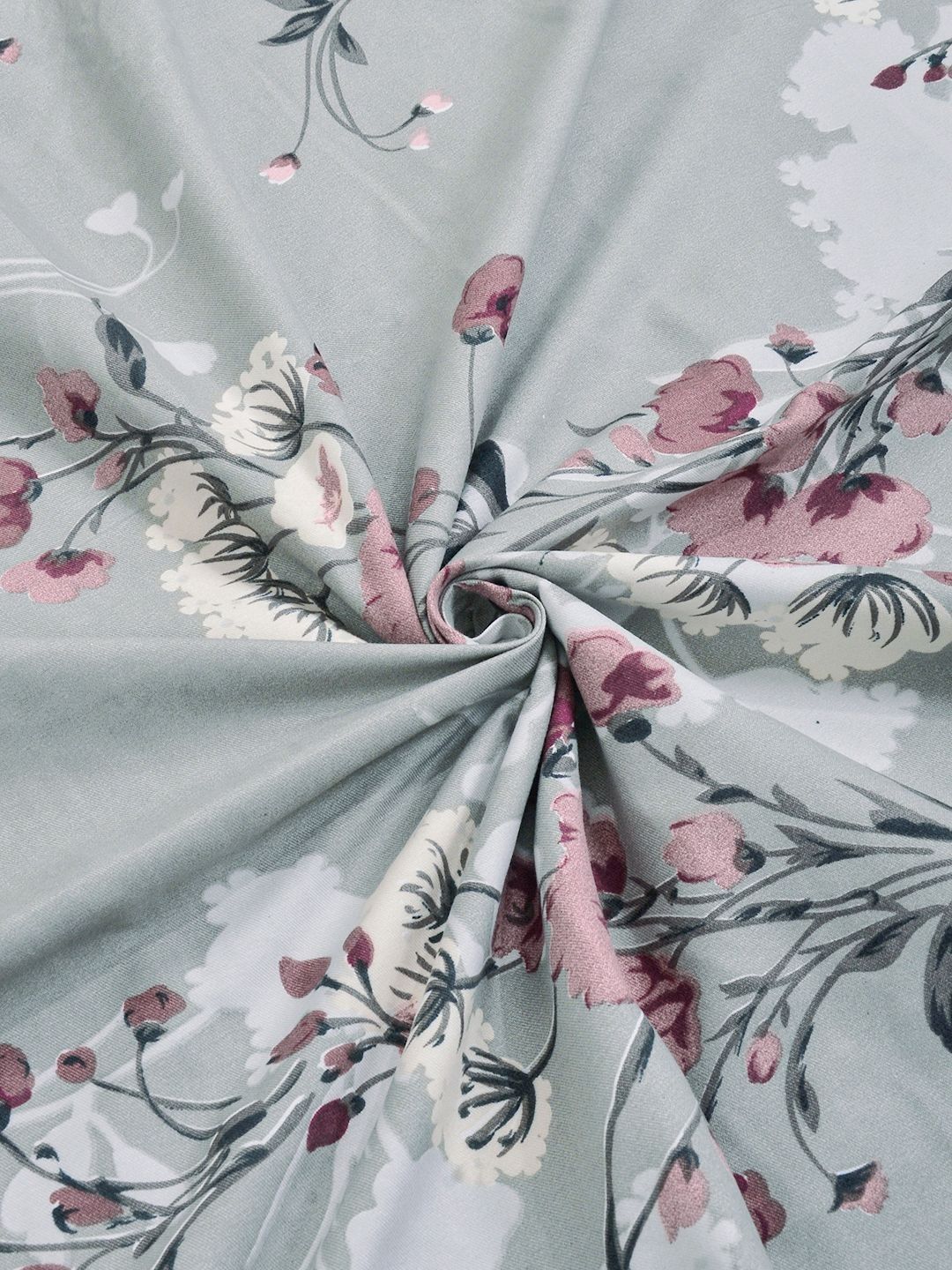 KLOTTHE Grey Floral 300 TC Super King Fine Bedsheets
