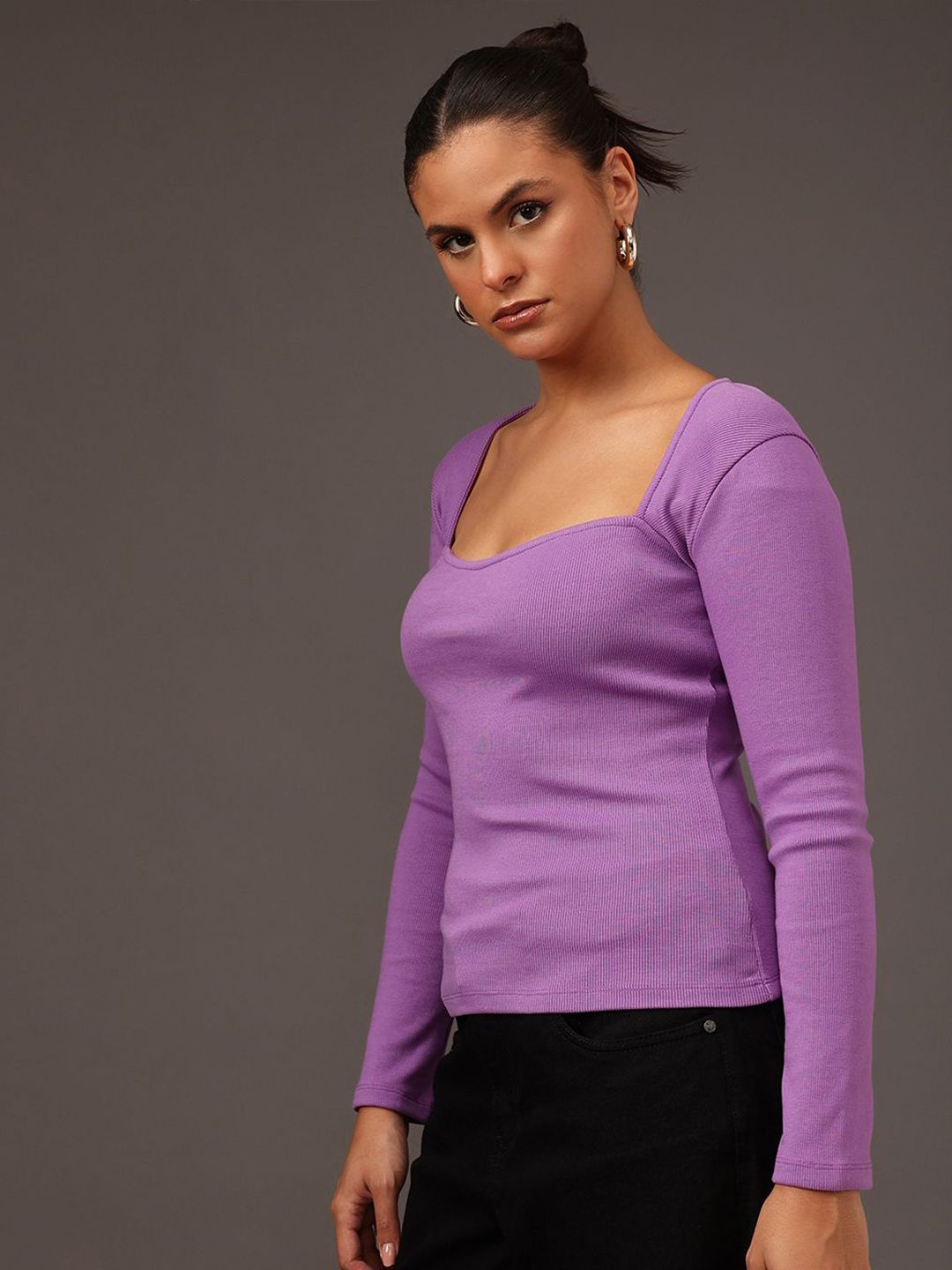 STREET 9 Women Square Neck Cotton Crop Top