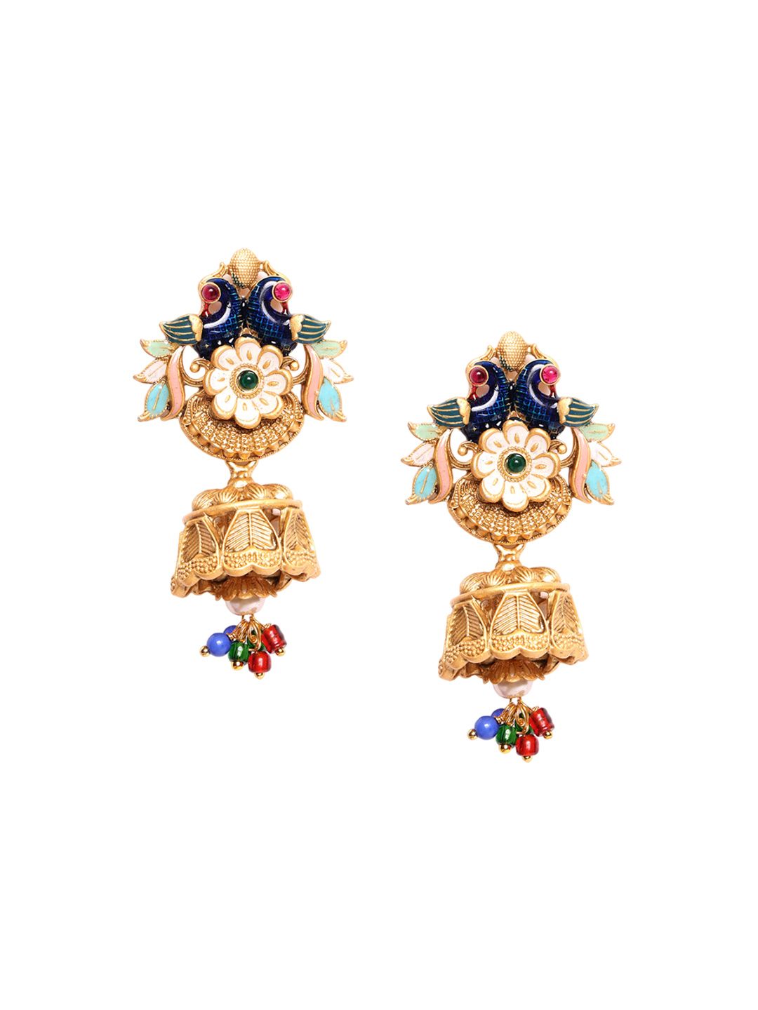 PANASH Subang Jhumkas Bersalut Emas Cubic Zirconia Bertampal Merak