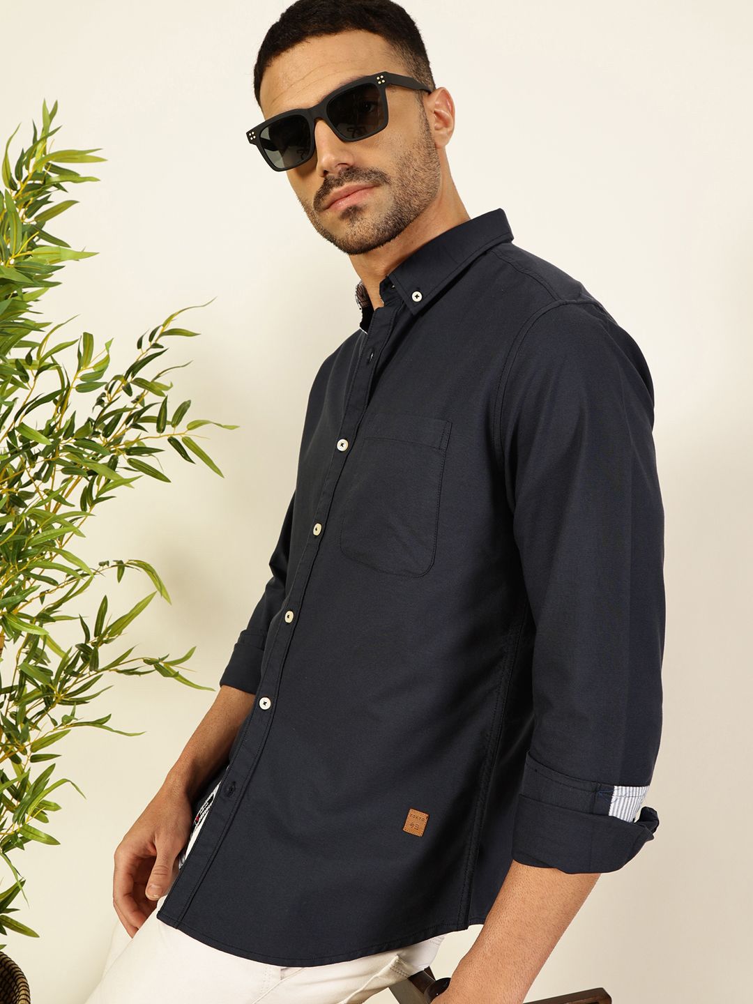 Thomas Scott Men Premium Button-Down Collar Solid Pure Cotton Slim Fit Casual Shirt