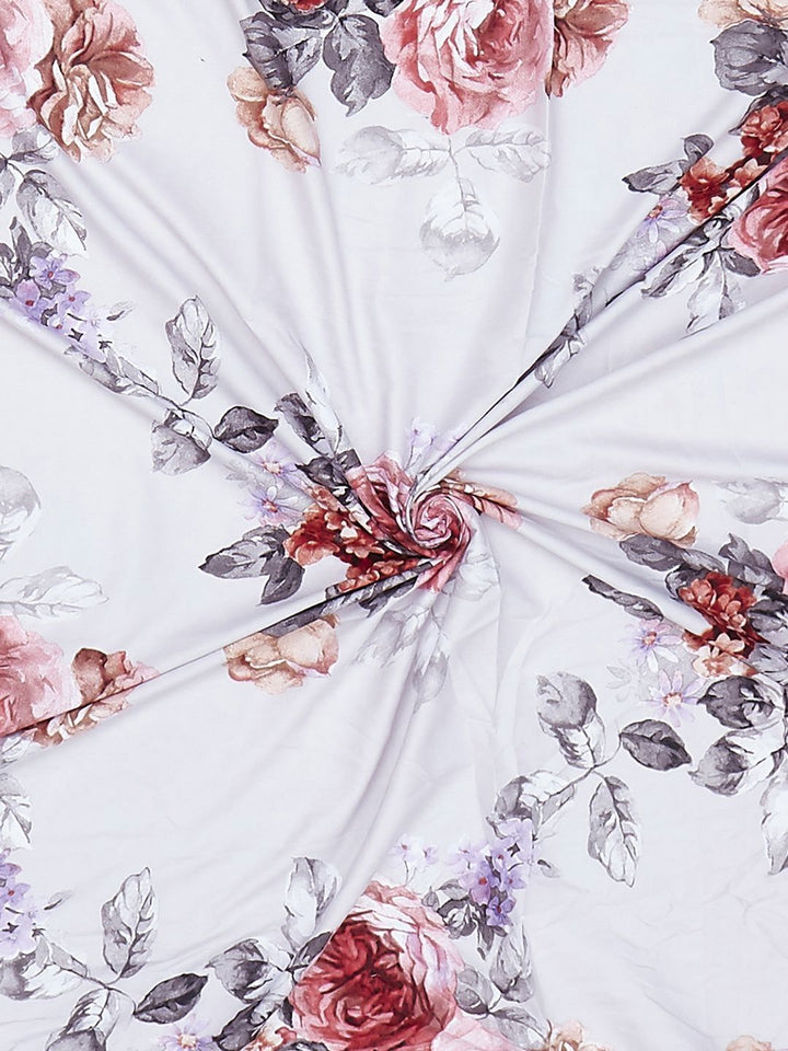 Monte Carlo Stanley White & Pink Floral Printed 144TC King Bedsheet Set 1.85 m x 1.95 m
