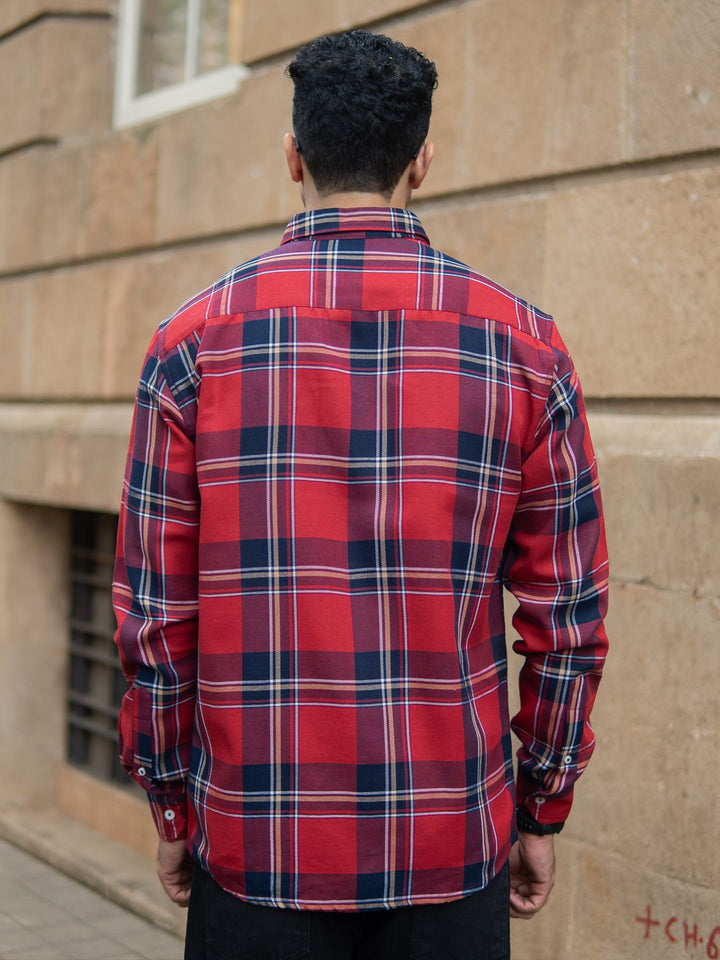 Powerlook Men Tartan Checked Button-Down Collar Pure Cotton Casual Shirt