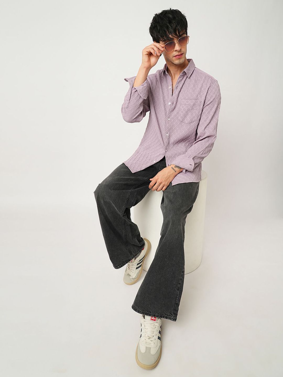 VASTRADO Men Classic Cutaway Collar Textured Slim Fit Casual Shirt