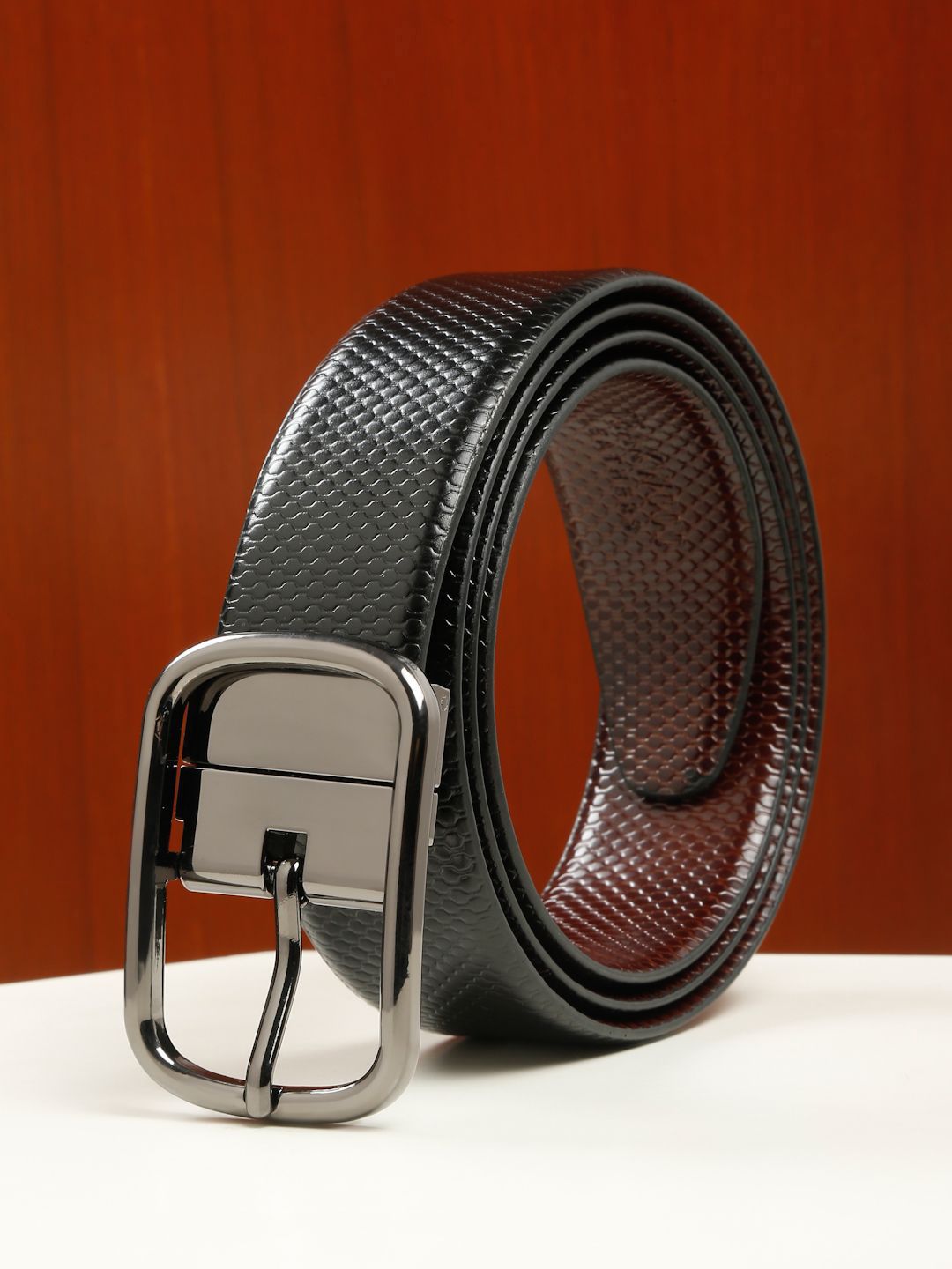 Teakwood Leathers Men Textured Leather Reversible Formal Belt