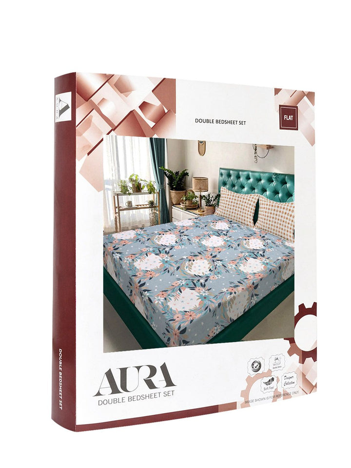 Aura Blue & White Floral Printed Set Cadar King 300 TC 2.5 x 2.25 m