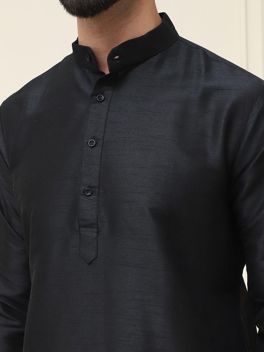 SOJANYA Mandarin Collar Silk Cotton Straight Kurta with Churidar