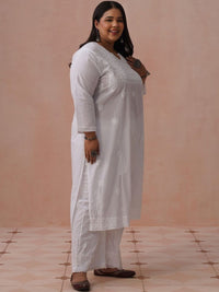 Rumah Motif Etnik Kapas Chikankari Kurta Panjang Betis Lurus