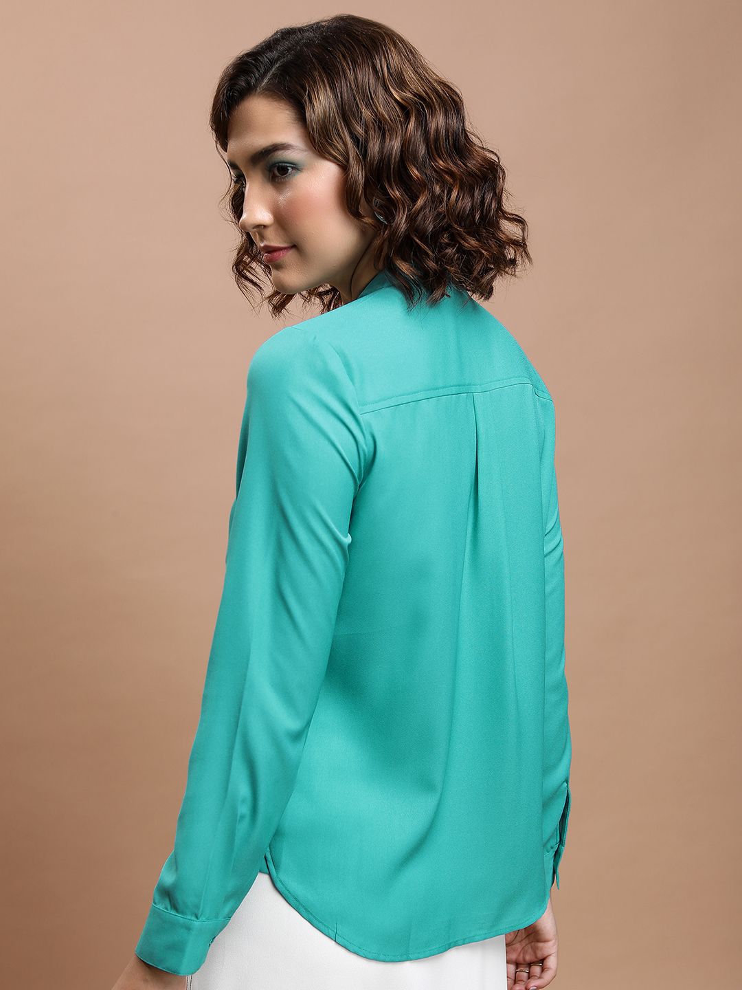 Tokyo Talkies Women Sea Solid Regular Fit Shirt