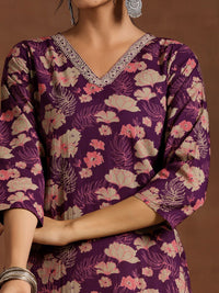 Libas Floral Printed V-Neck Sraight Kurta With Trousers And Dupatta