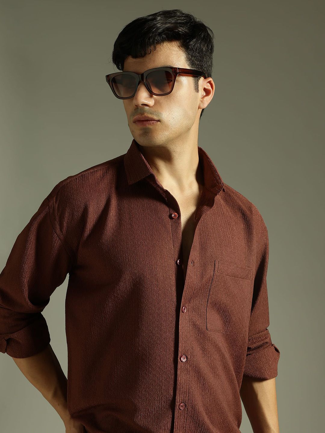 DENNISON Relaxed Fit Textured Drop-Shoulder Sleeves Relaxed Fit Shirt