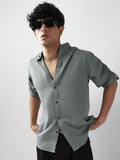 Urbano Fashion Men Metallic Blue Solid Linen Full Sleeve Relaxed Fit Mandarin Collar Casual Shirt