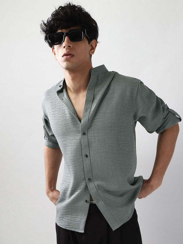 Urbano Fesyen Lelaki Linen Pepejal Metallic Lengan Penuh Santai Santai Mandarin Collar Casual Shirt