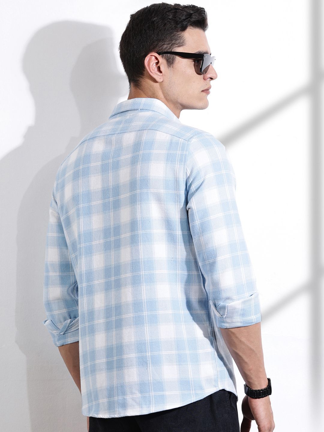 Thomas Scott Men Premium Windowpane Checks Opaque Checked Casual Shirt
