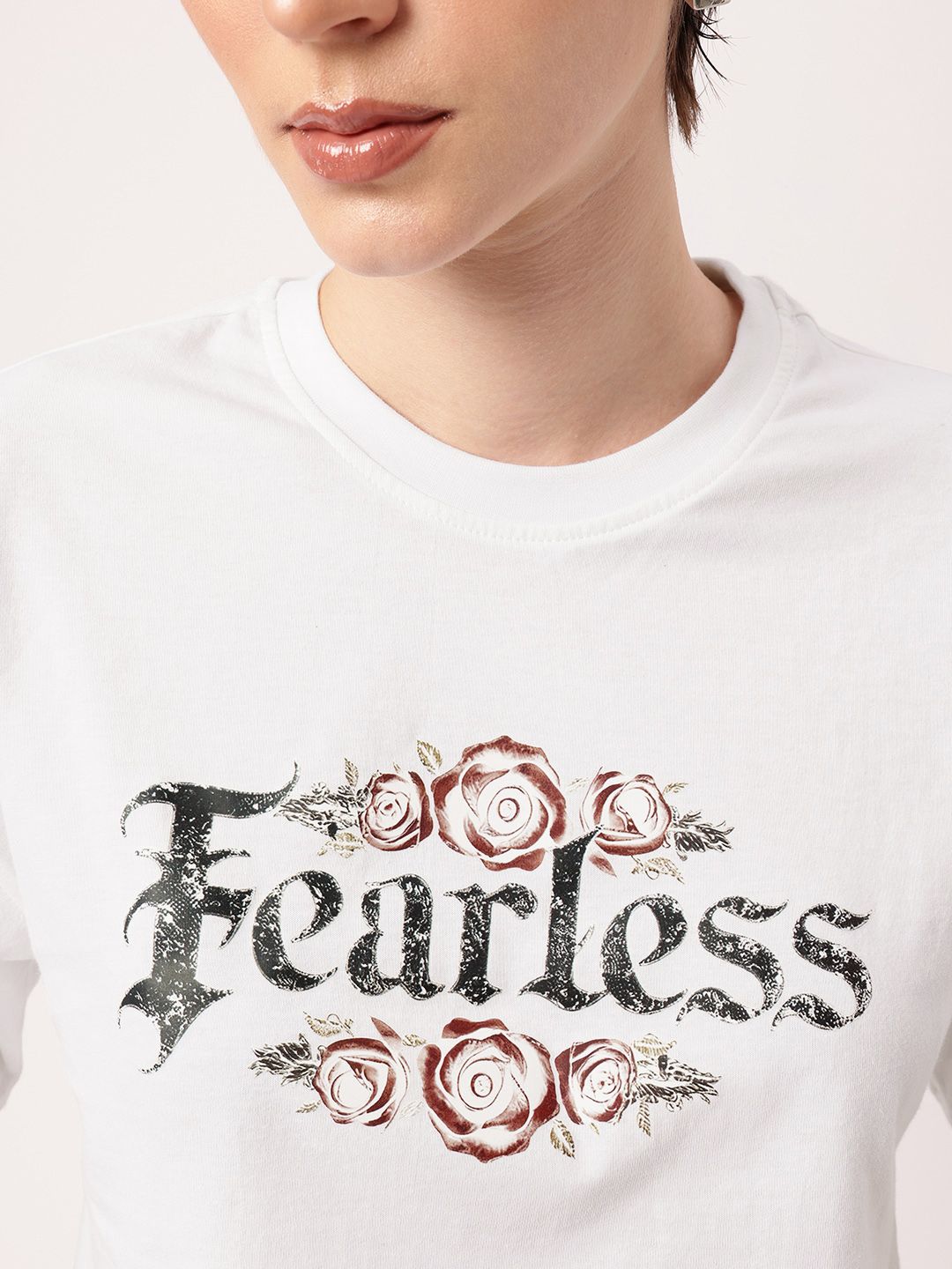 DressBerry Fearless Edge Printed Boxy Fit Crop T-shirt