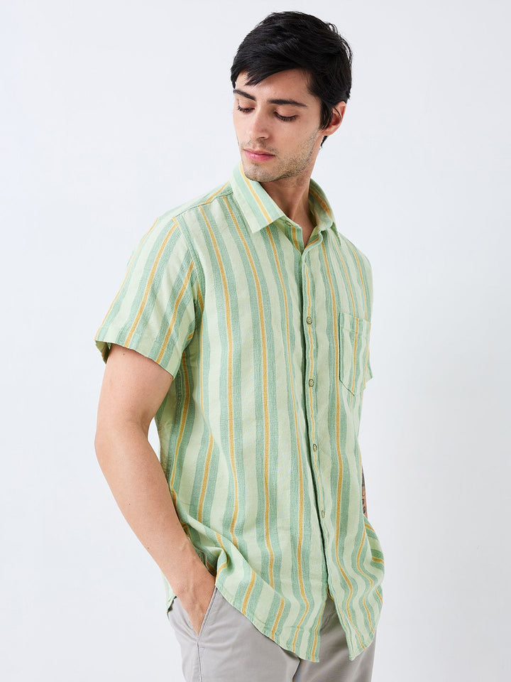 SPYKAR Men Spread Collar Vertical Striped Cotton Casual Shirt