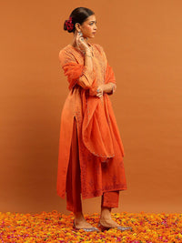 House of Chikankari Embroidered Ethnic Motifs Chanderi Kurta Trouser Set