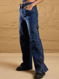 SASSAFRAS Women Straight Fit High-Rise Low Distress Stretchable Jeans