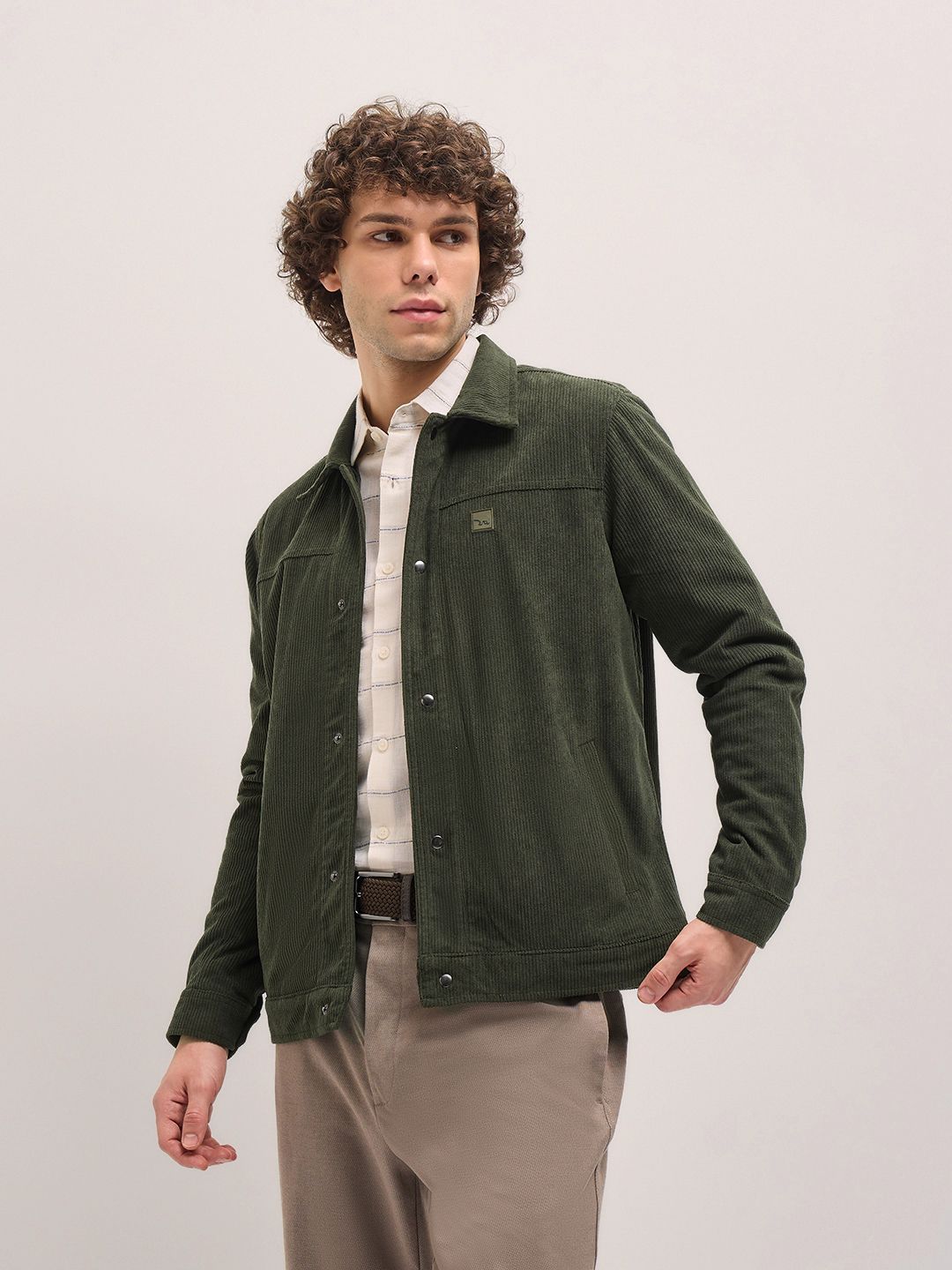 THE BEAR HOUSE Men Striped Lightweight Outdoor Open Front Jacket