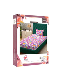 Myntra Elegant Homes Watak Kartun Ungu & Putih 400 TC Cadar Tempat Tidur Single dengan 1 Sarung Bantal