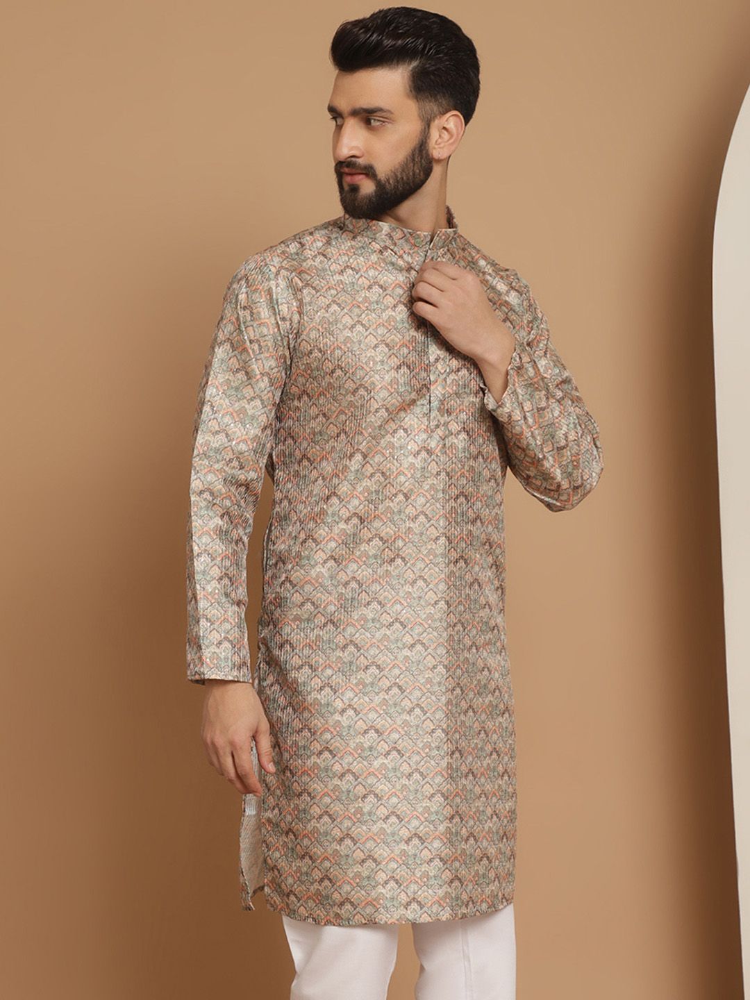 Anouk Men Motif Etnik Beige Bercetak Kurta