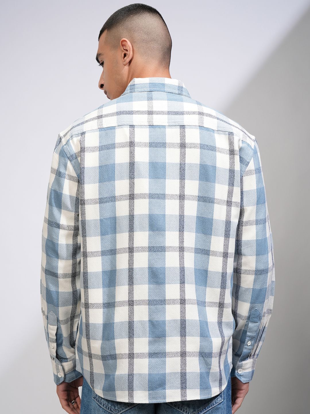 HIGHLANDER Men Relaxed Fit Spread Collar Tartan Checked Cotton Casual Shirt
