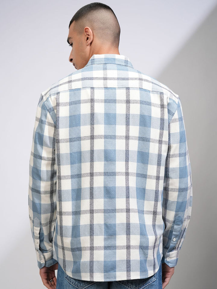 HIGHLANDER Men Relaxed Fit Spread Collar Tartan Checked Cotton Casual Shirt