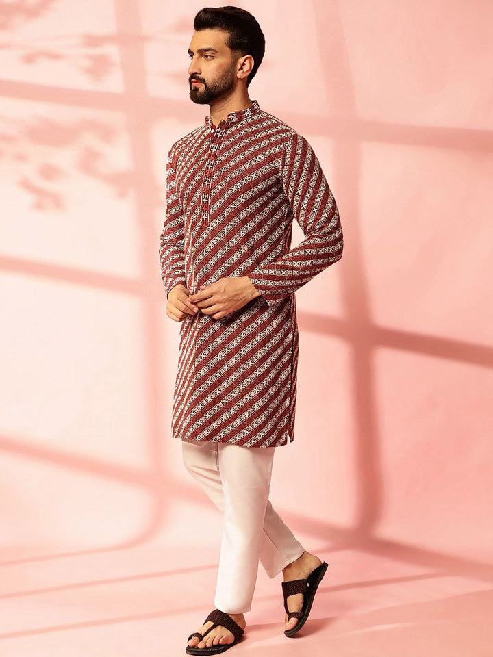 Anouk Men Embroidered Regular Sequinned Pure Cotton Kurta with Pyjamas