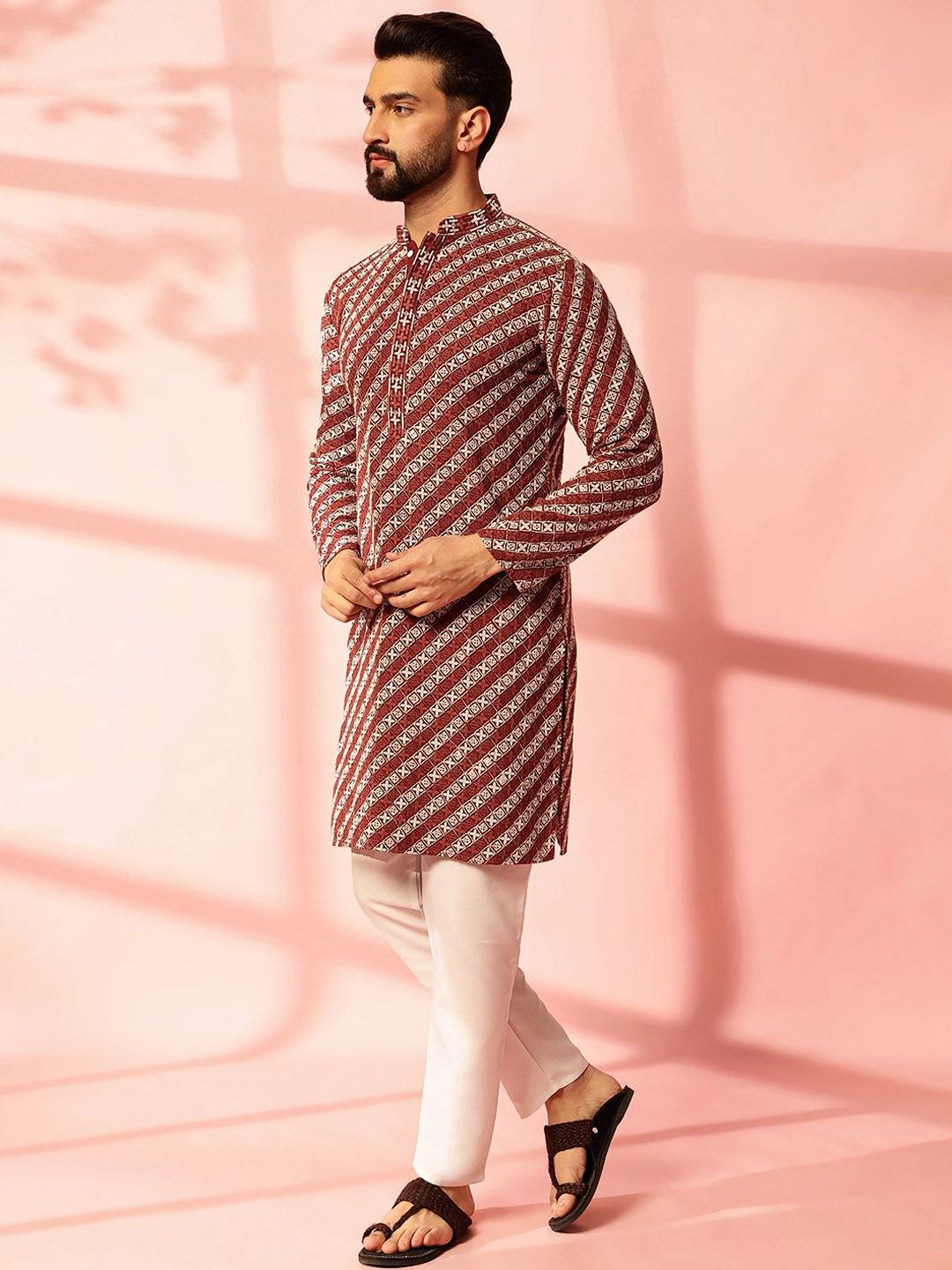 Anouk Men Embroidered Regular Sequinned Pure Cotton Kurta with Pyjamas