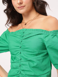 DressBerry Edgy Existence Ruched Bardot Crop Top